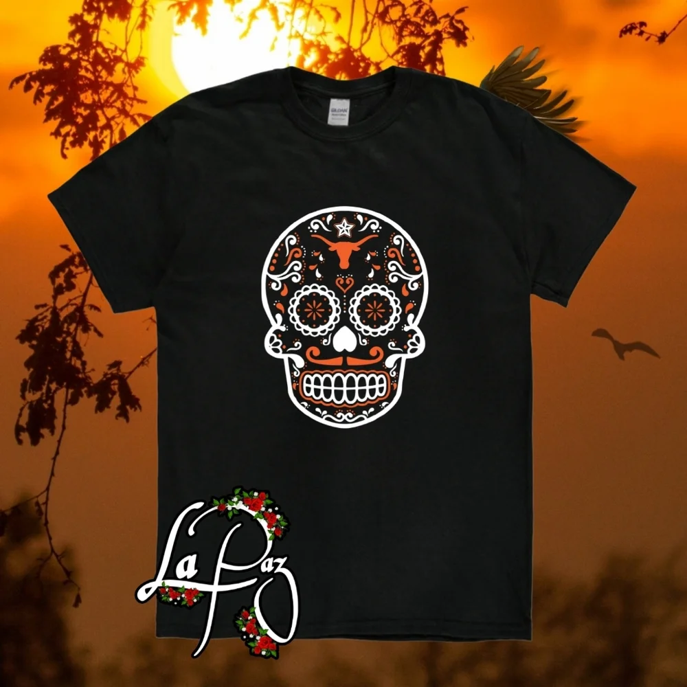 Texas Longhorns Calavera Sugar Skull Tshirt - Picture 1 of 2